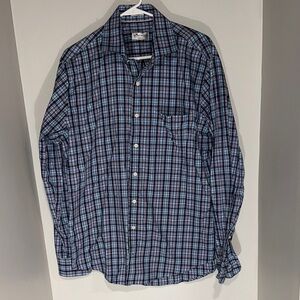 Peter Millar Navy and Light Blue Checkered Shirt. Size L. 100% Cotton.